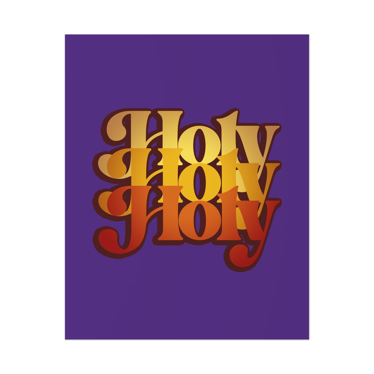 The "Holy Holy Holy Trisagion Liturgical Prayer" poster features retro gradient gold and red text on purple, inspired by Isaiah 6 and Orthodox Christian art, in a bold 70s style—perfect for Cherubim & Seraphim prayer spaces.