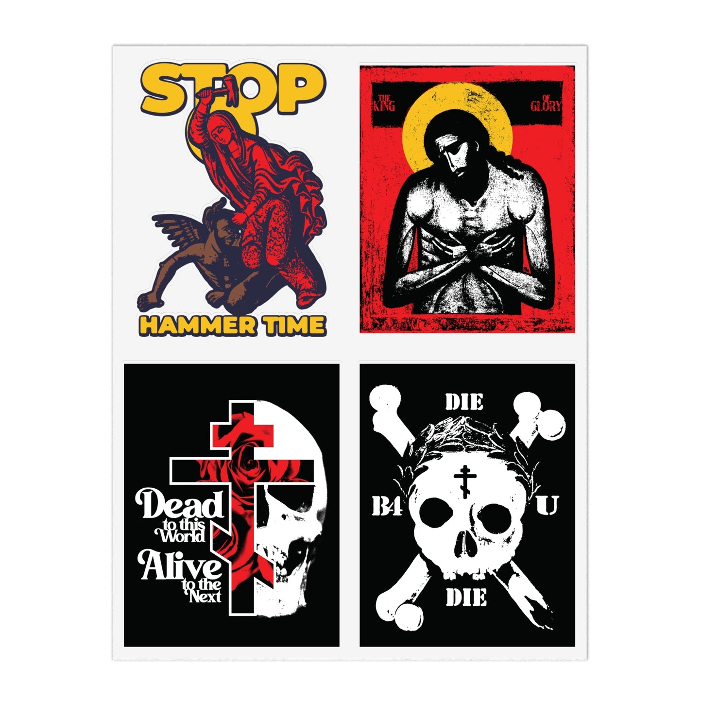 Random Mix No. 1 4x4 Sticker Sheet | Jesus Christ Iconographic | Dead to This World | St Marina | Die Before You Die | Orthodox Stickers