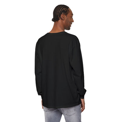 Man with braided hair wears the "King of Kings Crown of Thorns | The King of Glory | Christ is King | Revelation 19:16" Christian Cotton Long Sleeve Shirt in black, styled with light jeans, standing on a white background.