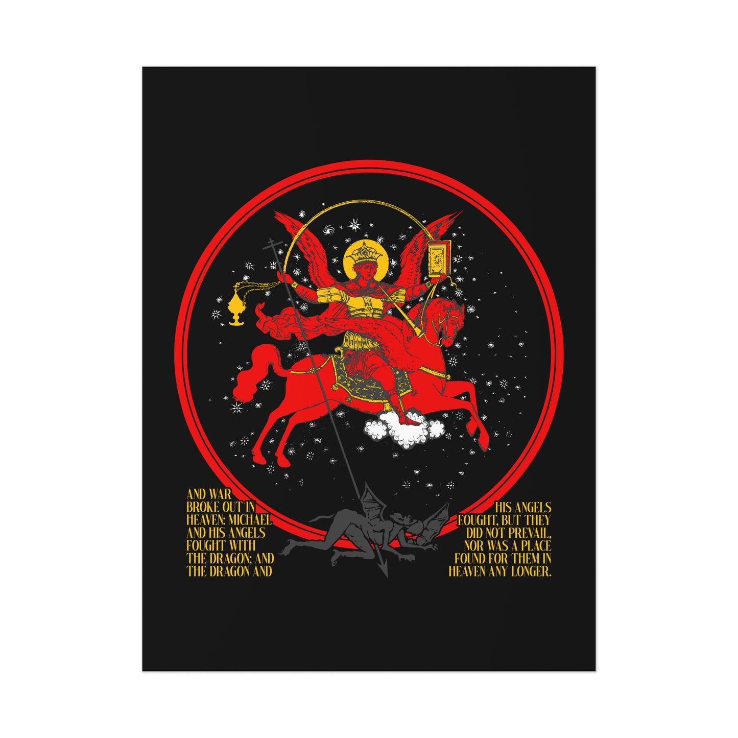Archangel Michael of the Apocalypse Icono-Graphic | War in Heaven (Rev 12:7-9) | Satan Cast Out | Orthodox Christian Art Poster