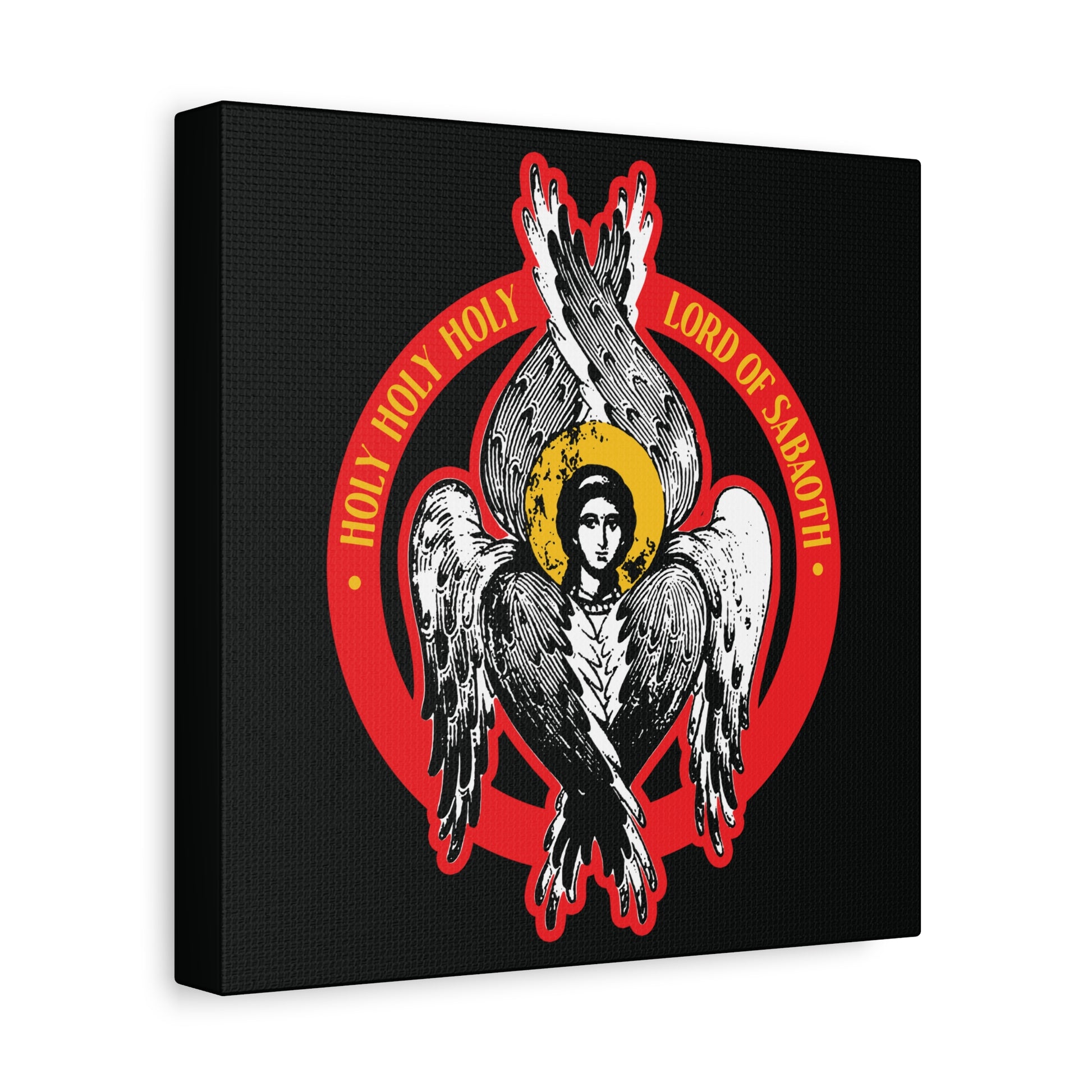 Illustration of a six-winged seraphim angel with halo, inspired by Isaiah 6, featuring "Holy Holy Holy Lord of Sabaoth." Orthodox Seraphim Angel IconoGraphic Christian Wall Art: "Holy Holy Holy, Lord of Sabaoth | Lord of Hosts | Unseen Realm".