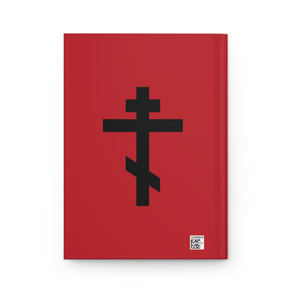 Black Orthodox Cross Red Background | O Christ our God, of Thine own Will Thou didst accept Crucifixion | Orthodox Hardcover Journal