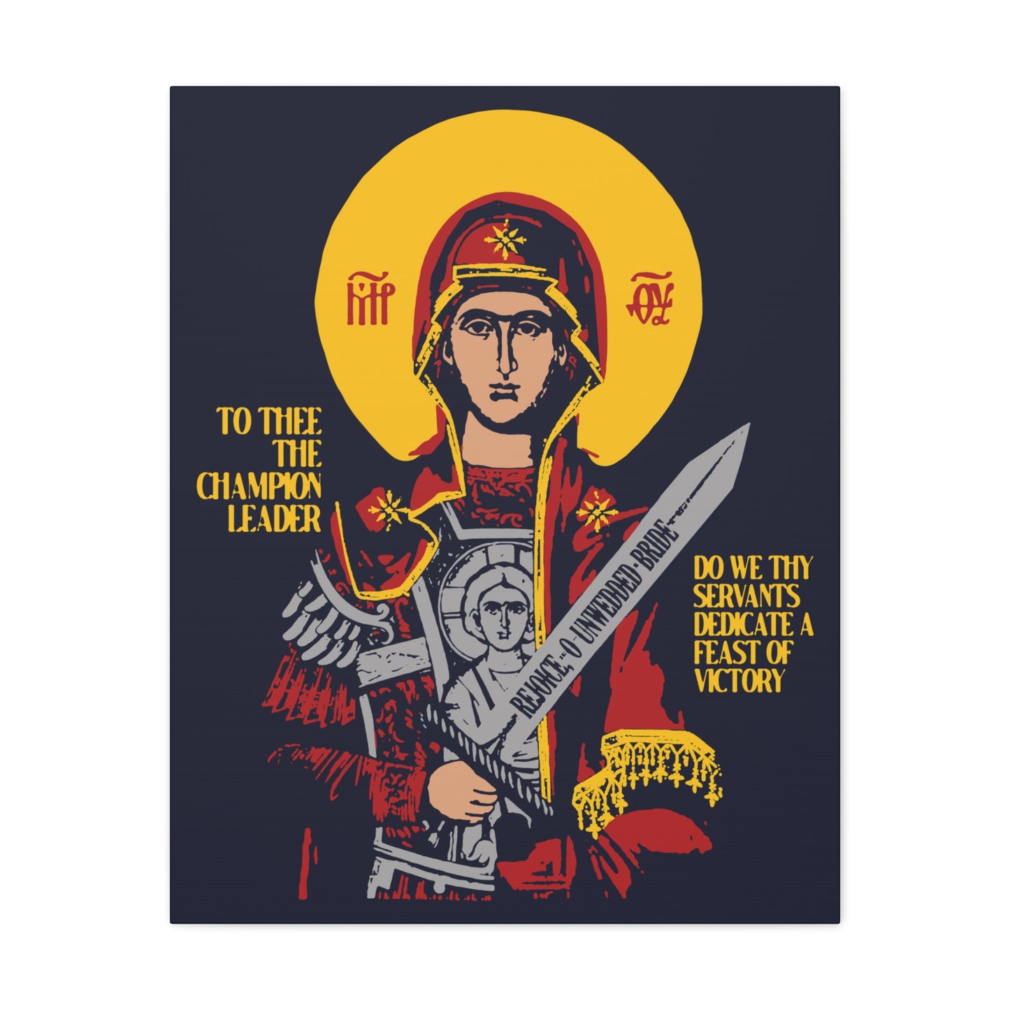 To Thee the Champion Leader | Mother of God | Theotokos with Sword IconoGraphic | Orthodox Christian Canvas Art