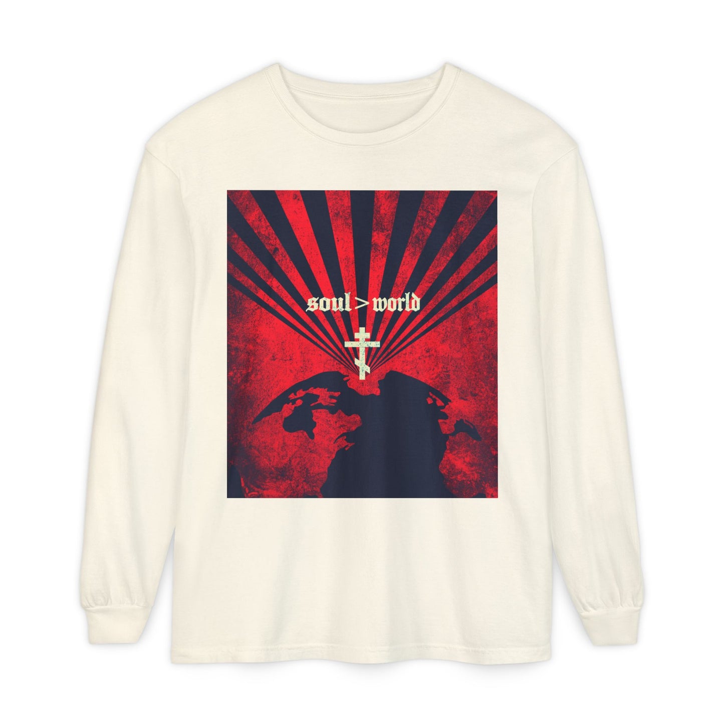 What Shall it Profit a Man | Matthew 16:26 | Soul Is Greater Than World | Red Earth White Cross | Orthodox Christian Long Sleeve Shirt
