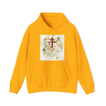 Preparing For Death | White & Beige Floral Scrapbook Texture Cross | Arts & Crafts Style | St Irenaeus | Orthodox Christian Hoodie