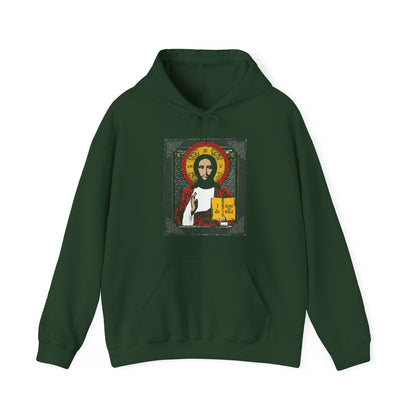 Christ Pantocrator IconoGraphic No. 1 (Alpha and Omega) | Orthodox Christian Hoodie / Hooded Sweatshirt