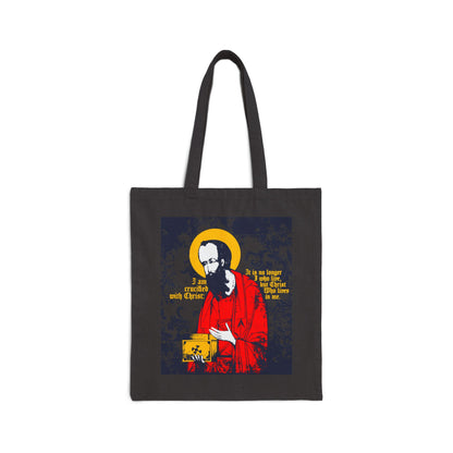 St Paul Holding Gospel Iconographic | I am crucified with Christ (Galatians 2:20) | Orthodox Christian Tote Bag