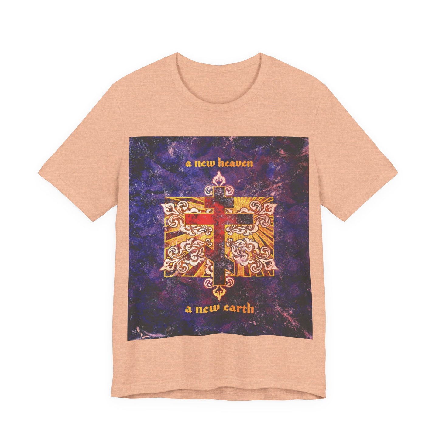 A New Heaven/A New Earth | Red Orthodox Cross on Textured Ornate Background  | Orthodox Christian Unisex Cotton T-Shirt