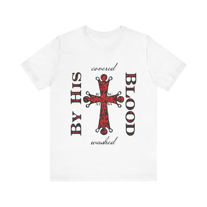 Washed/Covered By His Blood (1 John 1:7) | ICXC NIKA Ornate Red Orthodox Cross | Orthodox Christian Cotton T-Shirt