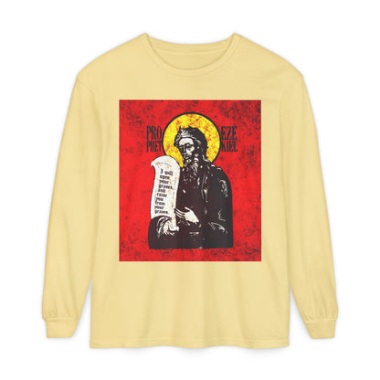 Prophet Ezekiel IconoGraphic | Textured, High Contrast Bright Red and Yellow Design | Old Testament | Orthodox Christian Long Sleeve Shirt