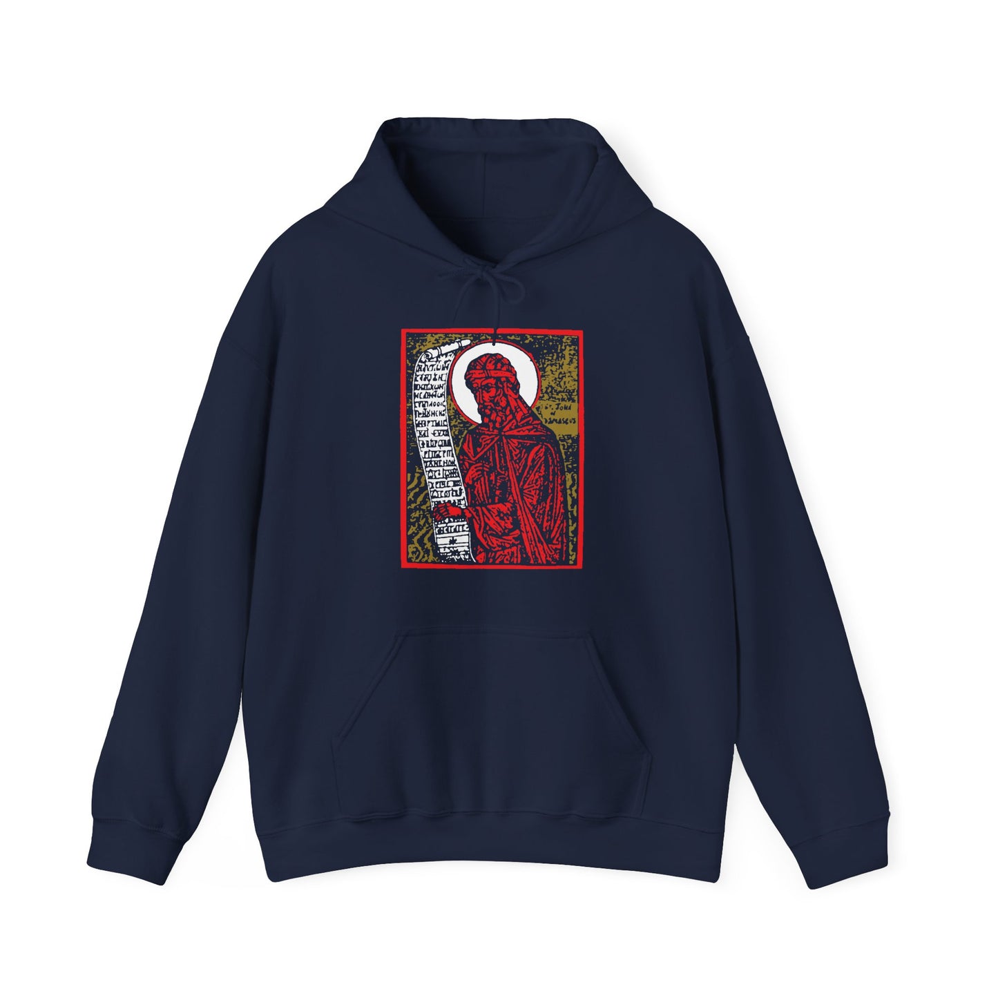 St. John of Damascus Icono-Graphic | Orthodox Christian Saint | Red Gold & Black High Contrast Design | Orthodox Christian Hoodie