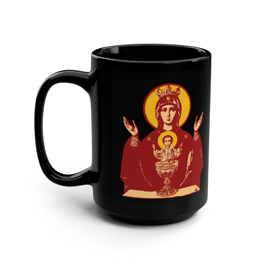 Holy Theotokos IconoGraphic of the Inexhaustible Chalice | Deliverer from Addictions | Conquer Passions | Orthodox Christian Black Mug