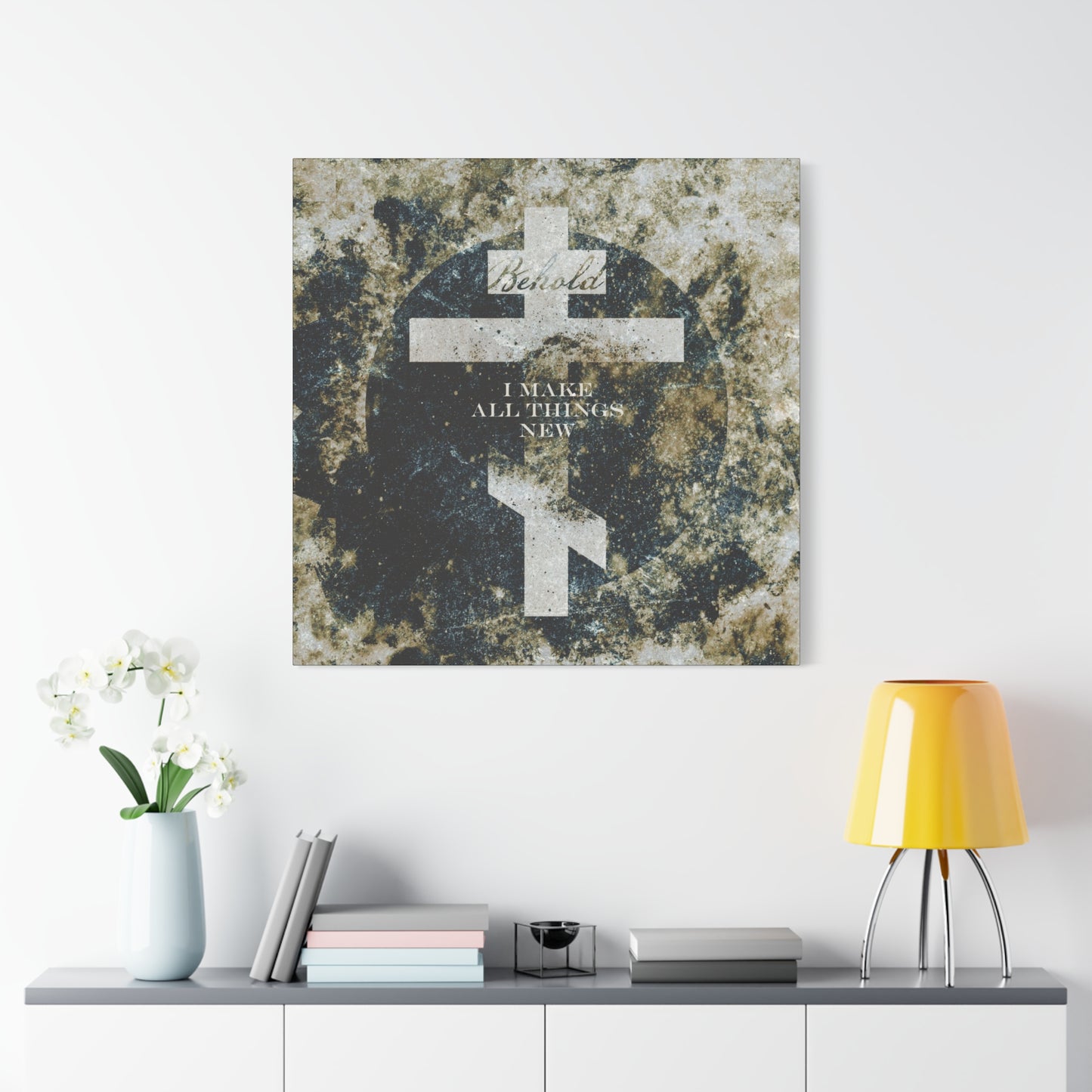 Behold, I Make All Things New | Revelation 21:5 | Cosmic Textured Orthodox Cross | Parousia | Orthodox Christian Canvas Art