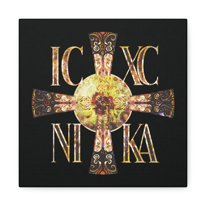 ICXC NIKA Celtic Style Equal Armed Cross | Bright Solar Texture | Orthodox Christian Canvas Art