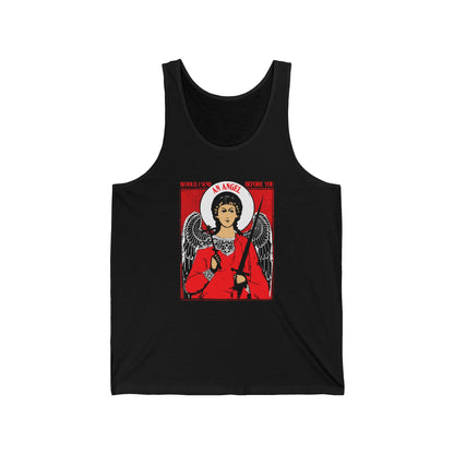 Behold, I Send an Angel Before You (Exodus 23:20) | Guardian Angel With Cross and Sword IconoGraphic | Orthodox Christian Jersey Tank Top / Sleeveless Shirt