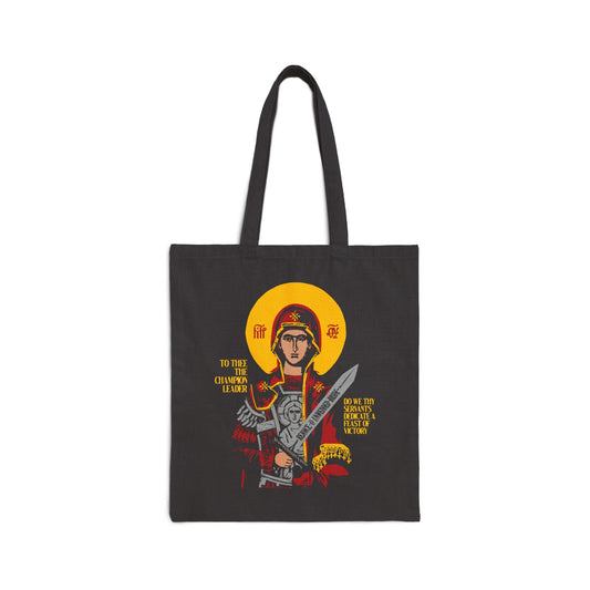 To Thee the Champion Leader | Mother of God | Theotokos with Sword IconoGraphic | Orthodox Christian Tote Bag