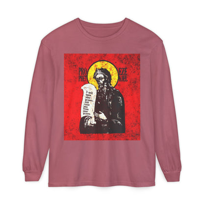 Prophet Ezekiel IconoGraphic | Textured, High Contrast Bright Red and Yellow Design | Old Testament | Orthodox Christian Long Sleeve Shirt