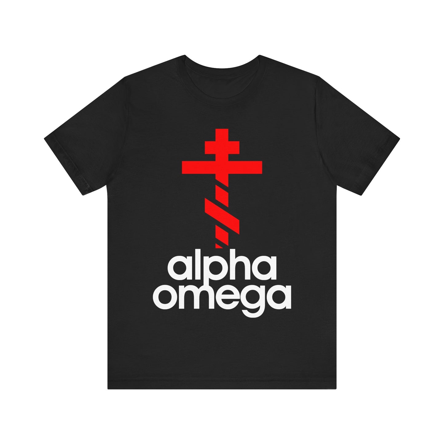 Alpha & Omega Red Orthodox Cross (Large Design) | Minimalist Adidas Inspired Logo Mashup | Orthodox Lightweight Cotton Unisex Tee