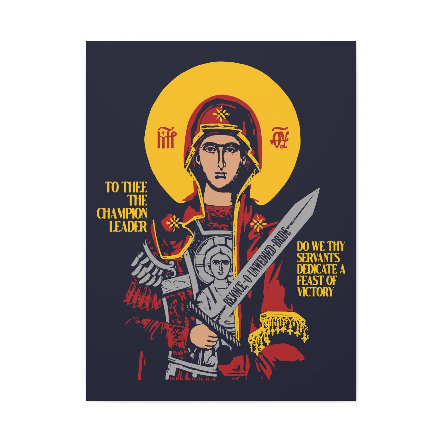 To Thee the Champion Leader | Mother of God | Theotokos with Sword IconoGraphic | Orthodox Christian Canvas Art