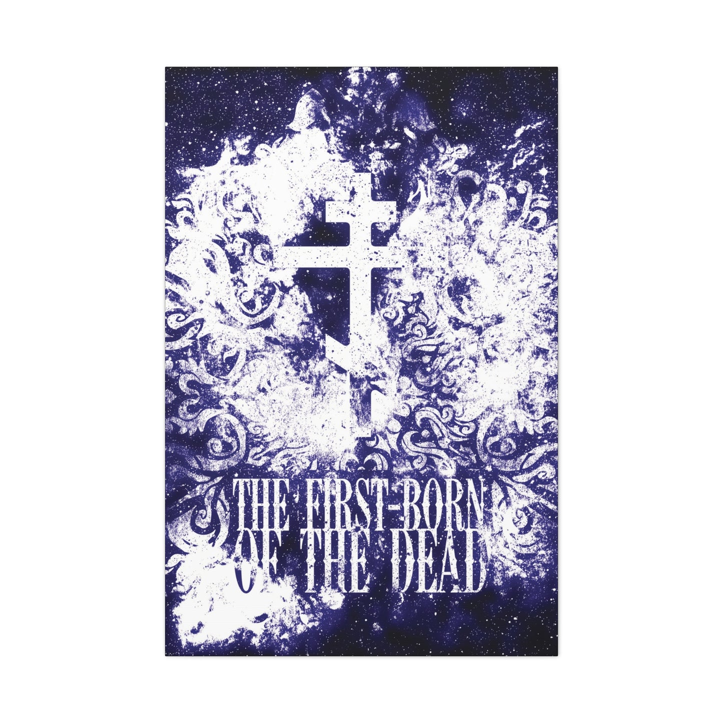 The First-Born of the Dead | Glowing White & Blue Textured Cosmic Orthodox Cross | Resurrection & Apocalypse | Christian Canvas Art