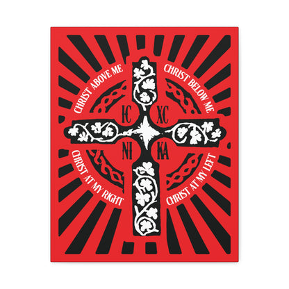 Red ICXC NIKA Enniskillen Celtic Cross | Lorica of St. Patrick | Shield Prayer | Orthodox Christian Canvas Art