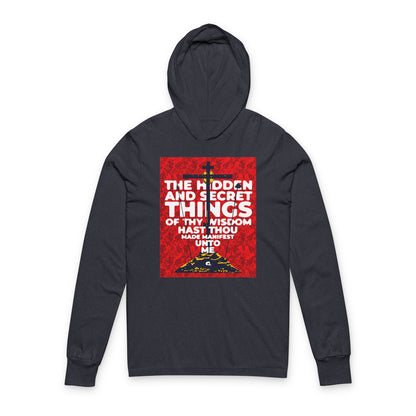 The Hidden and Secret Things of Thy Wisdom (Psalm 50/51) | Golgotha Cross | Skull of Adam | Orthodox Long Sleeve Hooded Shirt