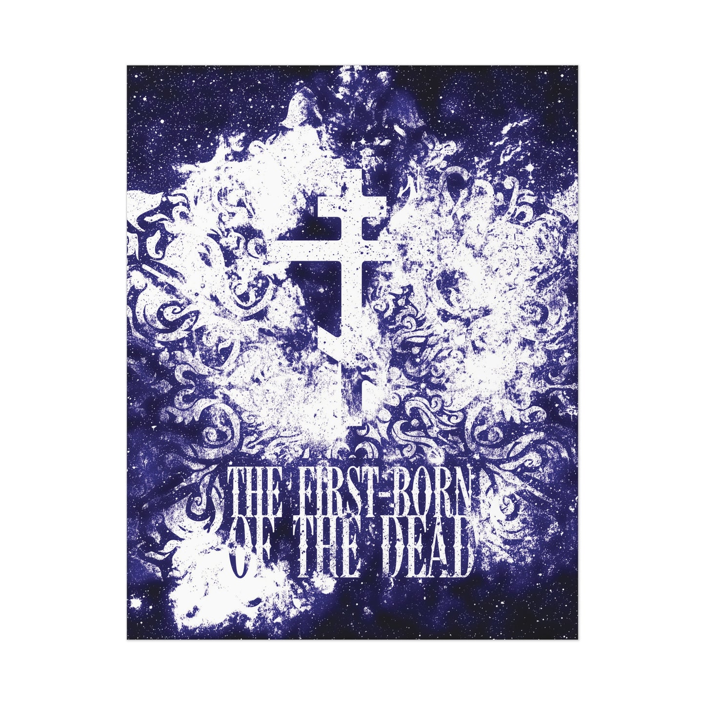 The First-Born of the Dead | Glowing White & Blue Textured Cosmic Orthodox Cross | Resurrection & Apocalypse | Orthodox Art Poster