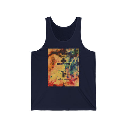 Behold, I Make All Things New (Revelation 21:5) | Cosmic Orthodox Cross On Inverted Starfield | Second Coming | Orthodox Christian Jersey Tank Top