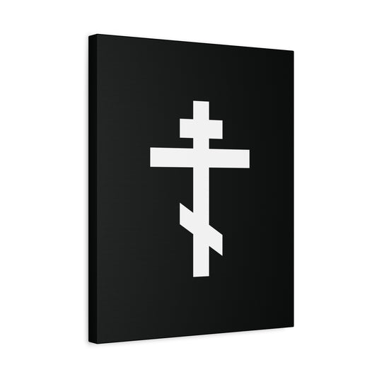 White Orthodox Cross Black Background | Let all the earth venerate the Precious and Life-Giving Cross of the Lord | Christian Canvas Art