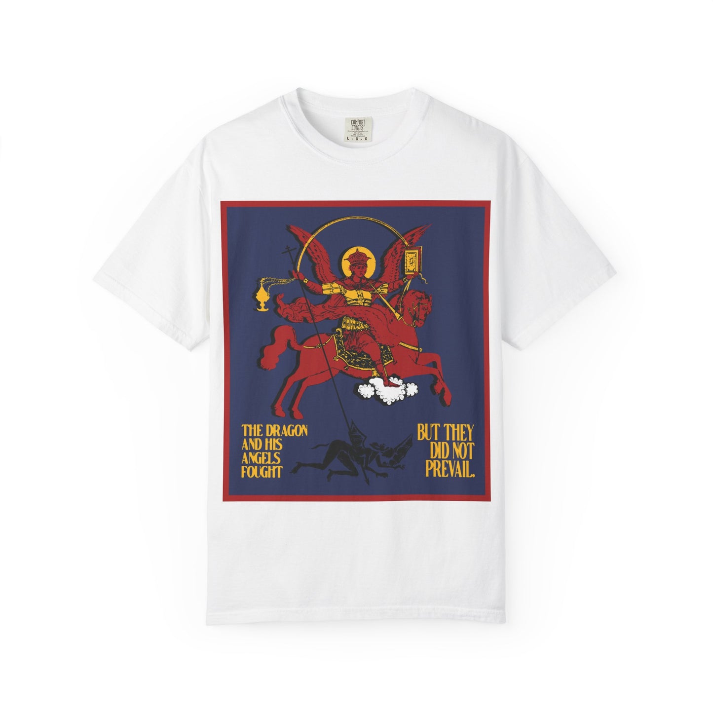 Archangel Michael Defeating Satan the Dragon (Rev 12:7-8) | Apocalyptic IconoGraphic | Orthodox Christian Heavyweight Cotton Unisex Tee