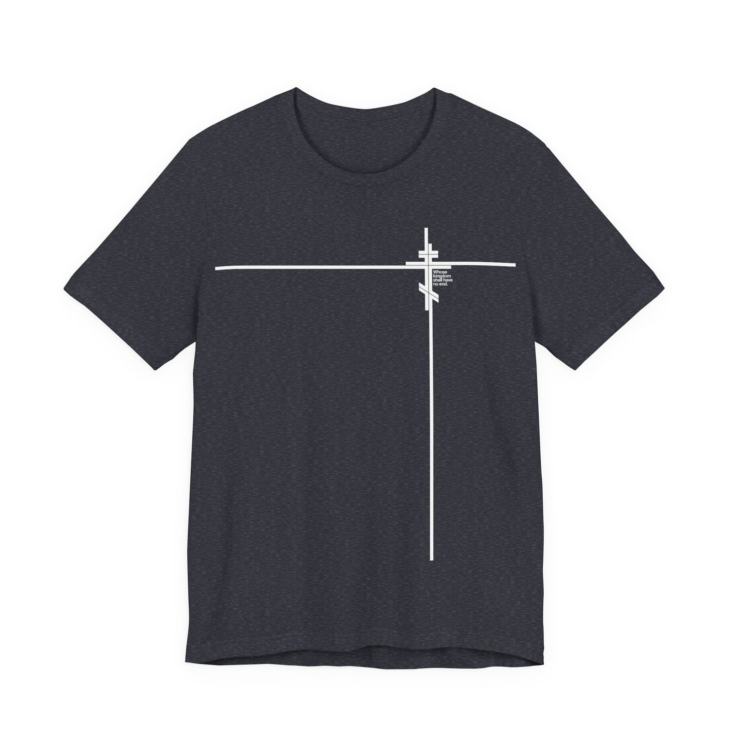Whose Kingdom Shall Have No End (Small Design) | Luke 1:32-33 | Orthodox Cross | Minimalist Logo Style | Orthodox Christian Unisex Cotton Tee