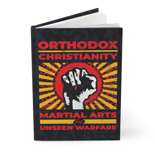 Orthodox Christianity: Martial Arts for Unseen Warfare | NIKA Jesus Fist on Colorful Sunburst Design | Orthodox Christian Hardcover Journal
