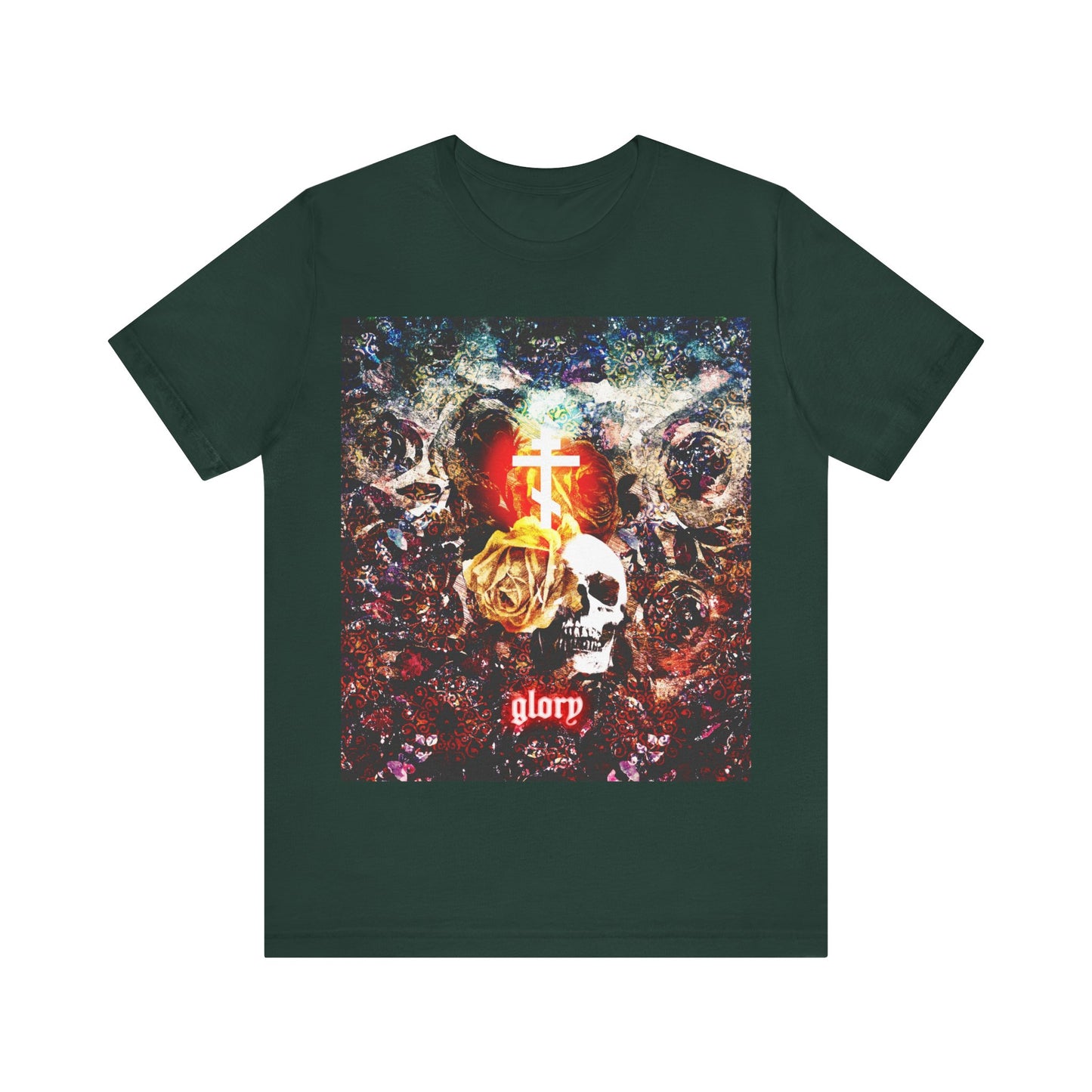 Now the Son of Man is Glorified, and God is Glorified in Him (John 13:31) | Skull and Floral Glowing Cross Design | Orthodox Christian T-Shirt