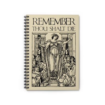 The "Remember You Will Die" spiral notebook features a Shakespearean memento mori design with classic woodcut art, text reminder, and an Orthodox Christian aesthetic—perfect for daily reflection on mortality.