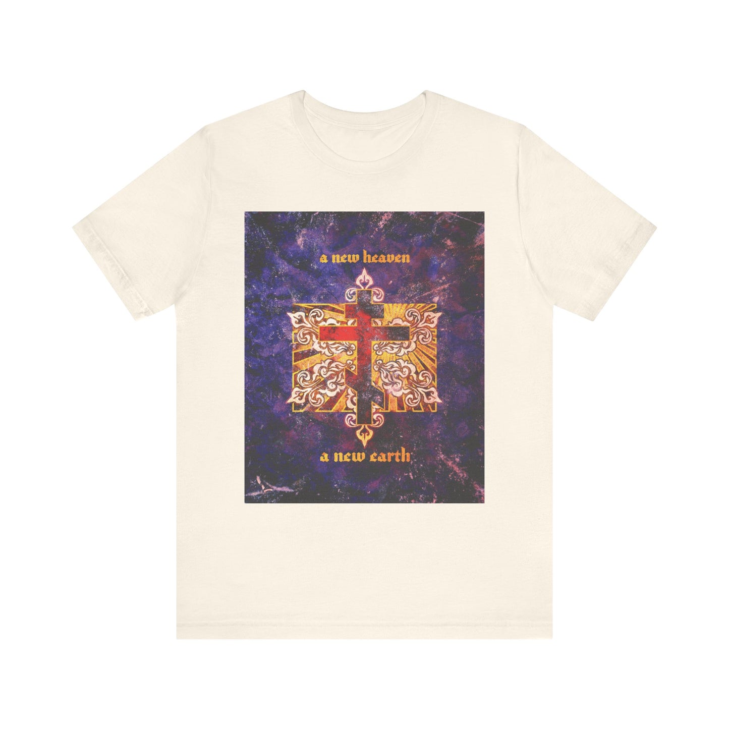 A New Heaven/A New Earth | Red Orthodox Cross on Textured Ornate Background | Apocalyptic | Orthodox Lightweight Cotton Unisex Tee