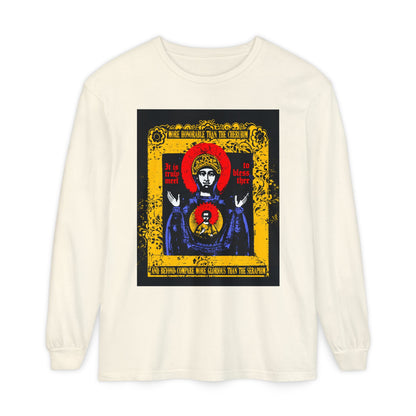 It is Truly Meet To Bless Thee Iconographic | Axion Estin Hymn to the Mother of God Theotokos | Orthodox Christian Long Sleeve Shirt