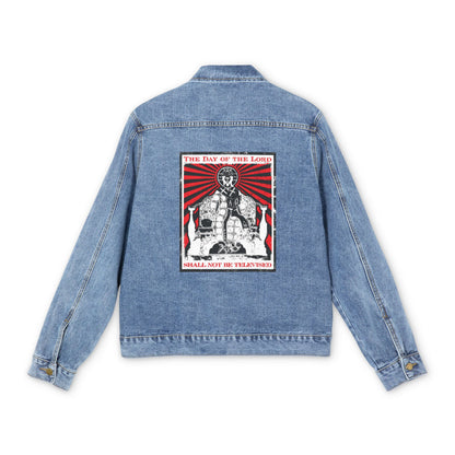 The Day of the Lord Shall Not Be Televised | Jesus Christ Enthroned Iconographic | Second Coming | Revelation | Orthodox Christian Blue Denim Jacket