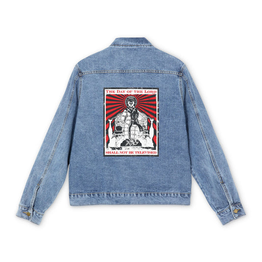 The Day of the Lord Shall Not Be Televised | Jesus Christ Enthroned Iconographic | Second Coming | Revelation | Orthodox Christian Blue Denim Jacket