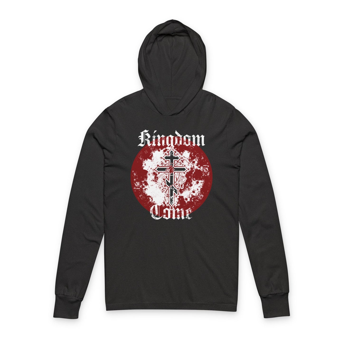 Kingdom Come | Lord's Prayer | Orthodox Cross with Vine | Textured Gothic Font | Orthodox Hooded Shirt
