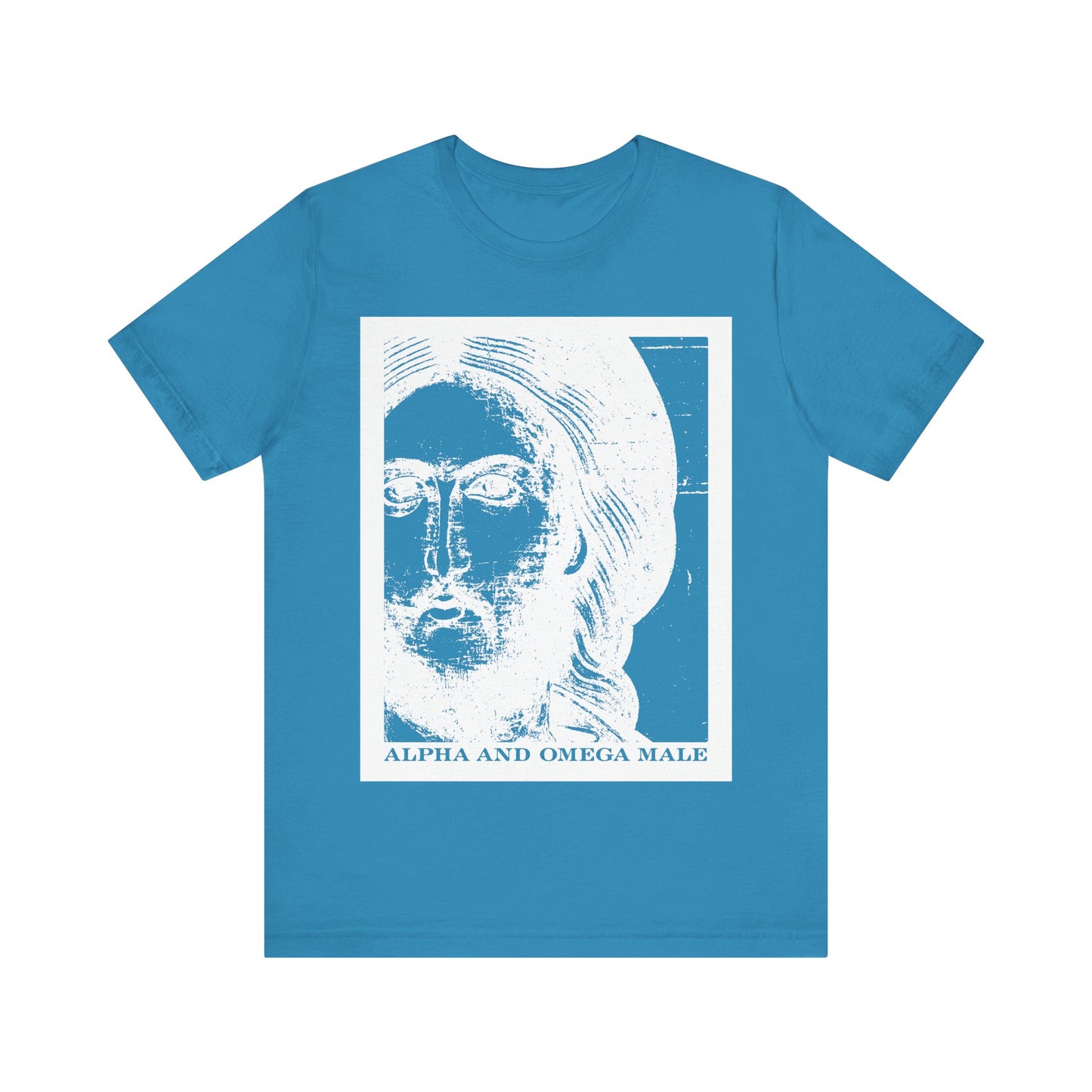 Alpha & Omega Male | Jesus Christ Icono-Graphic Photonegative | I am the Beginning & the End (Rev 22) | Lightweight Cotton Unisex T-Shirt