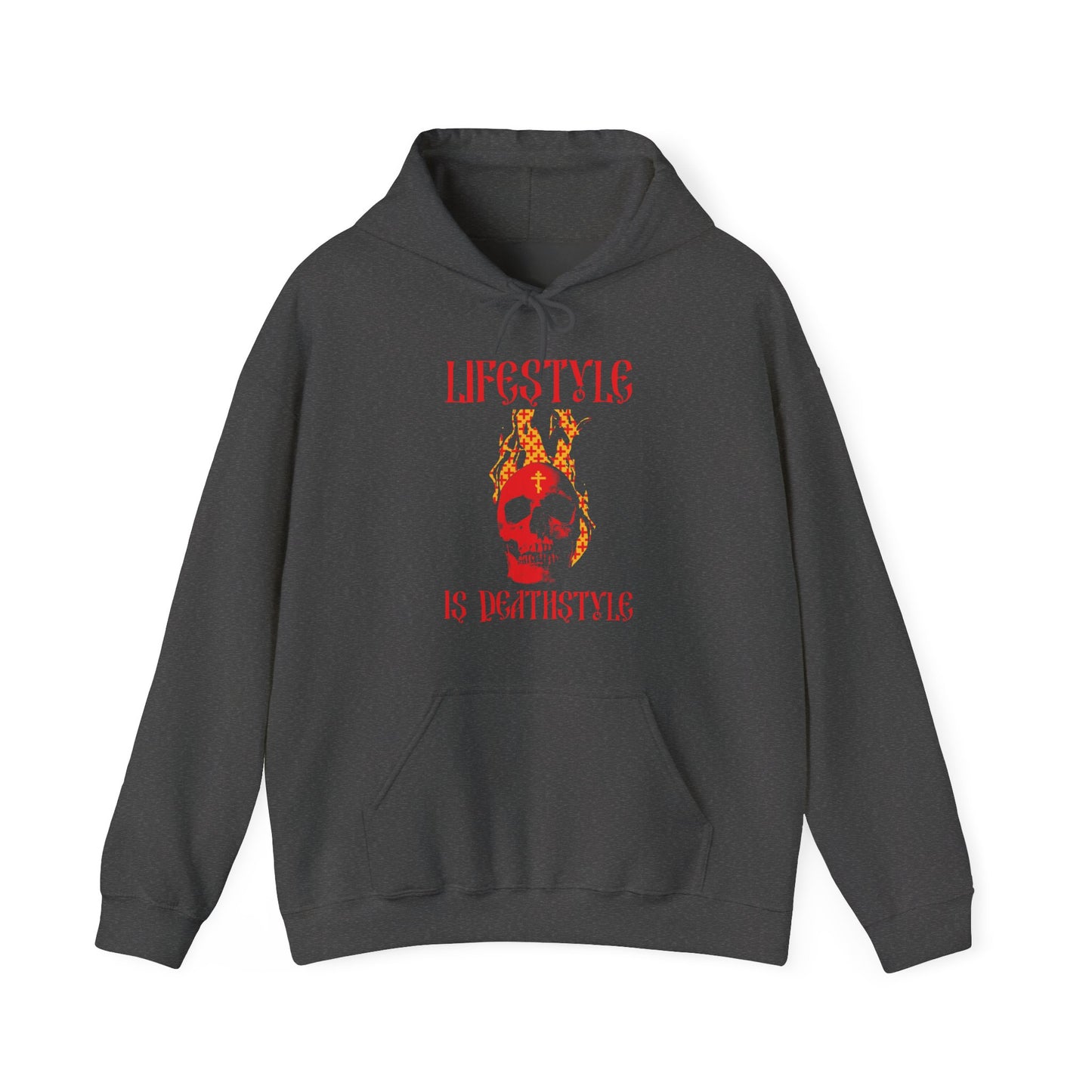 Lifestyle is Deathstyle | Burning Red Skull with Orthodox Cross | How You Live is How You Die | Orthodox Christian Hoodie / Hooded Sweatshirt