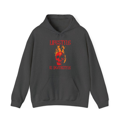 Lifestyle is Deathstyle | Burning Red Skull with Orthodox Cross | How You Live is How You Die | Orthodox Christian Hoodie / Hooded Sweatshirt