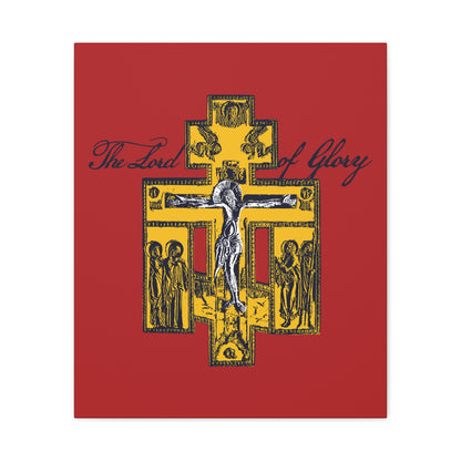 The Lord of Glory | Russian Golgotha Crucifix IconoGraphic (Red BG) | 1 Corinthians 2:8 | Orthodox Christian Canvas Art