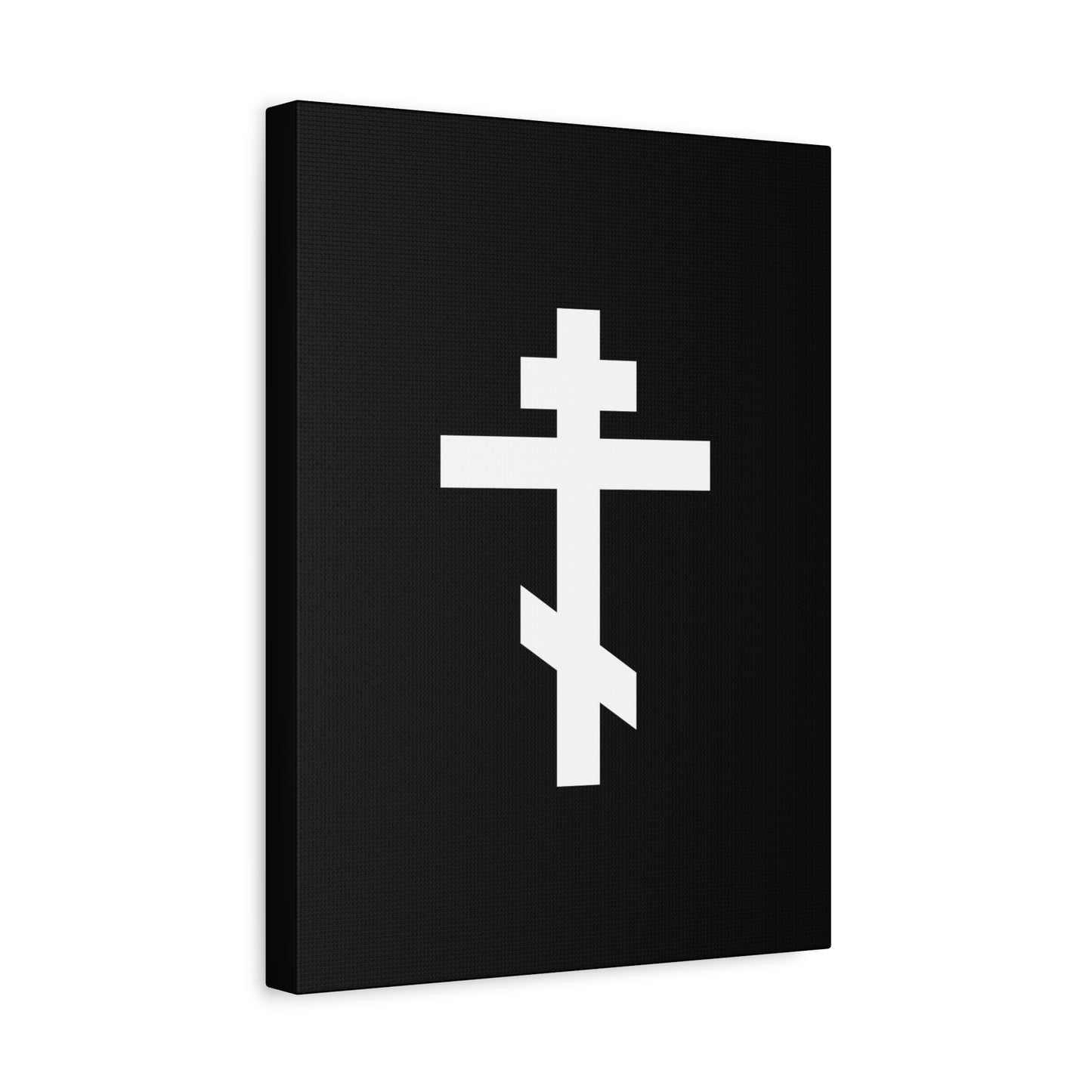 White Orthodox Cross Black Background | Let all the earth venerate the Precious and Life-Giving Cross of the Lord | Christian Canvas Art