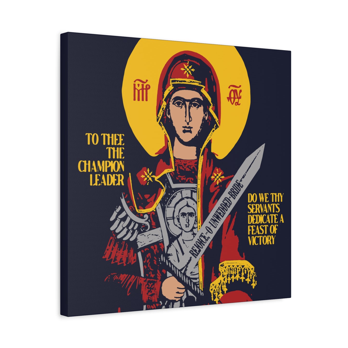 To Thee the Champion Leader | Mother of God | Theotokos with Sword IconoGraphic | Orthodox Christian Canvas Art
