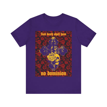 And Death Shall Have No Dominion (Dylan Thomas) | Resurrection | Gothic Style Cross, Skull and Rose on Floral Background | Orthodox Christian T-Shirt-Team Purple-S-Remembrance of Death