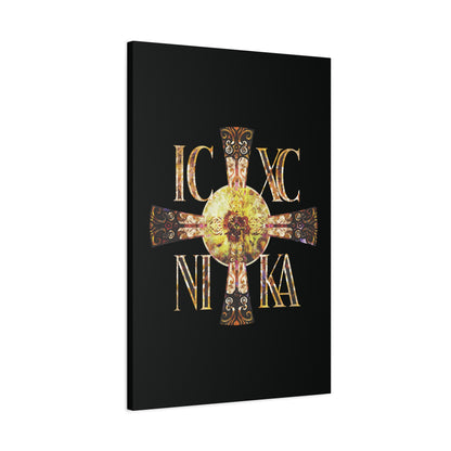ICXC NIKA Celtic Style Equal Armed Cross | Bright Solar Texture | Orthodox Christian Canvas Art