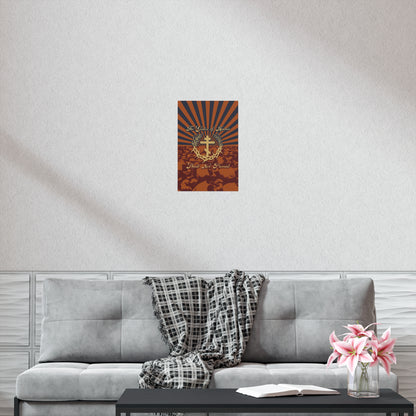 The Gates of Hades Shall Not Prevail | Cross with Wreath & Crown of Thorns | Skulls and Rays | Orthodox Christian Art Poster