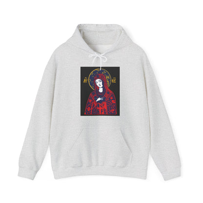 Joy of All Joys Tenderness Theotokos Iconographic Based on Traditional Orthodox Iconography | Bright Red Design | Orthodox Christian Hoodie