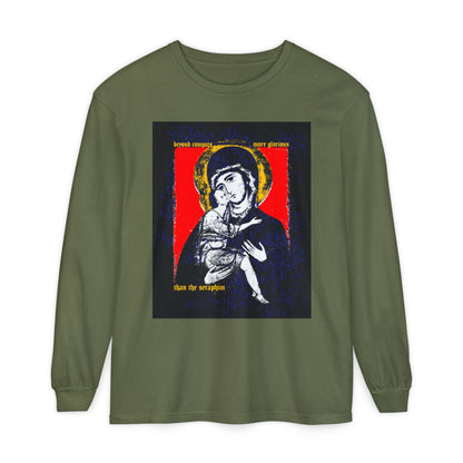 Beyond Compare More Glorious Than the Seraphim | Vladimir Theotokos Iconographic | Orthodox Christian Long Sleeve Shirt